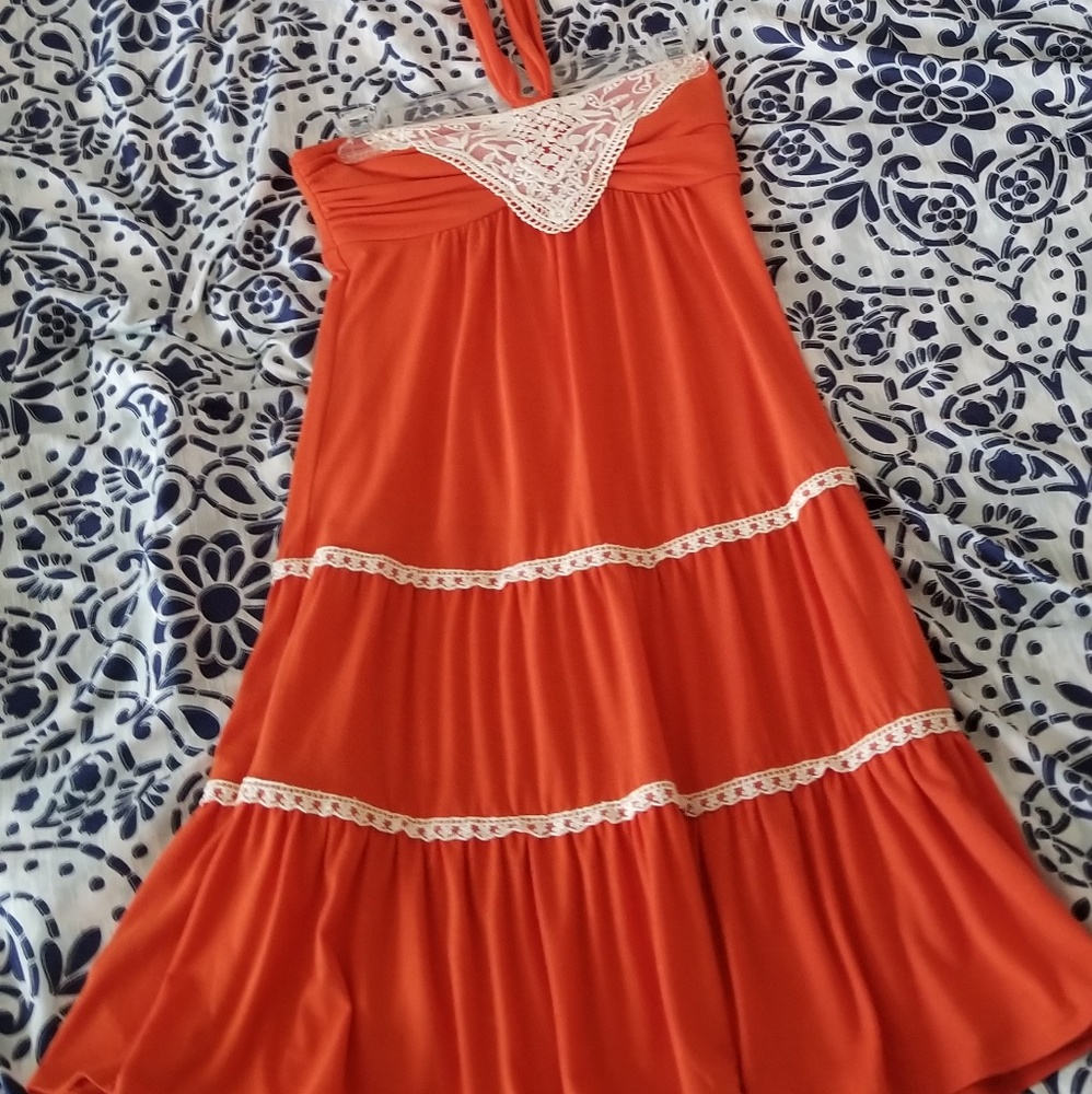 Halter crochet-trim dress